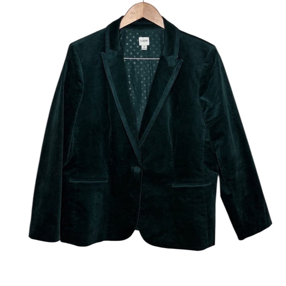 J. Crew Factory Green Velvet 3 Piece Blazer Pant Vest Suit Women Size 16 - Picture 2 of 13